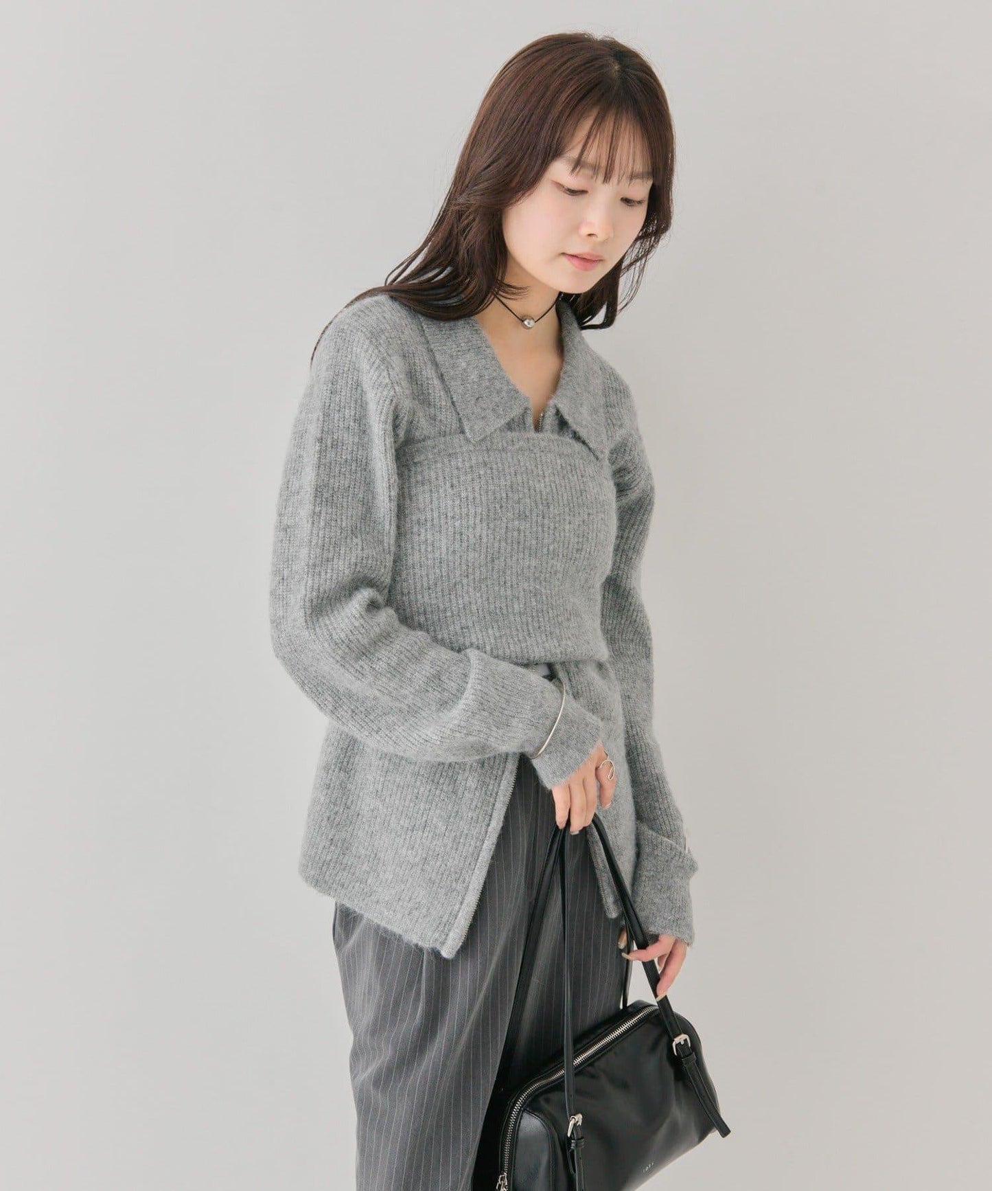 帶束身胸衣雙拉鍊開衫