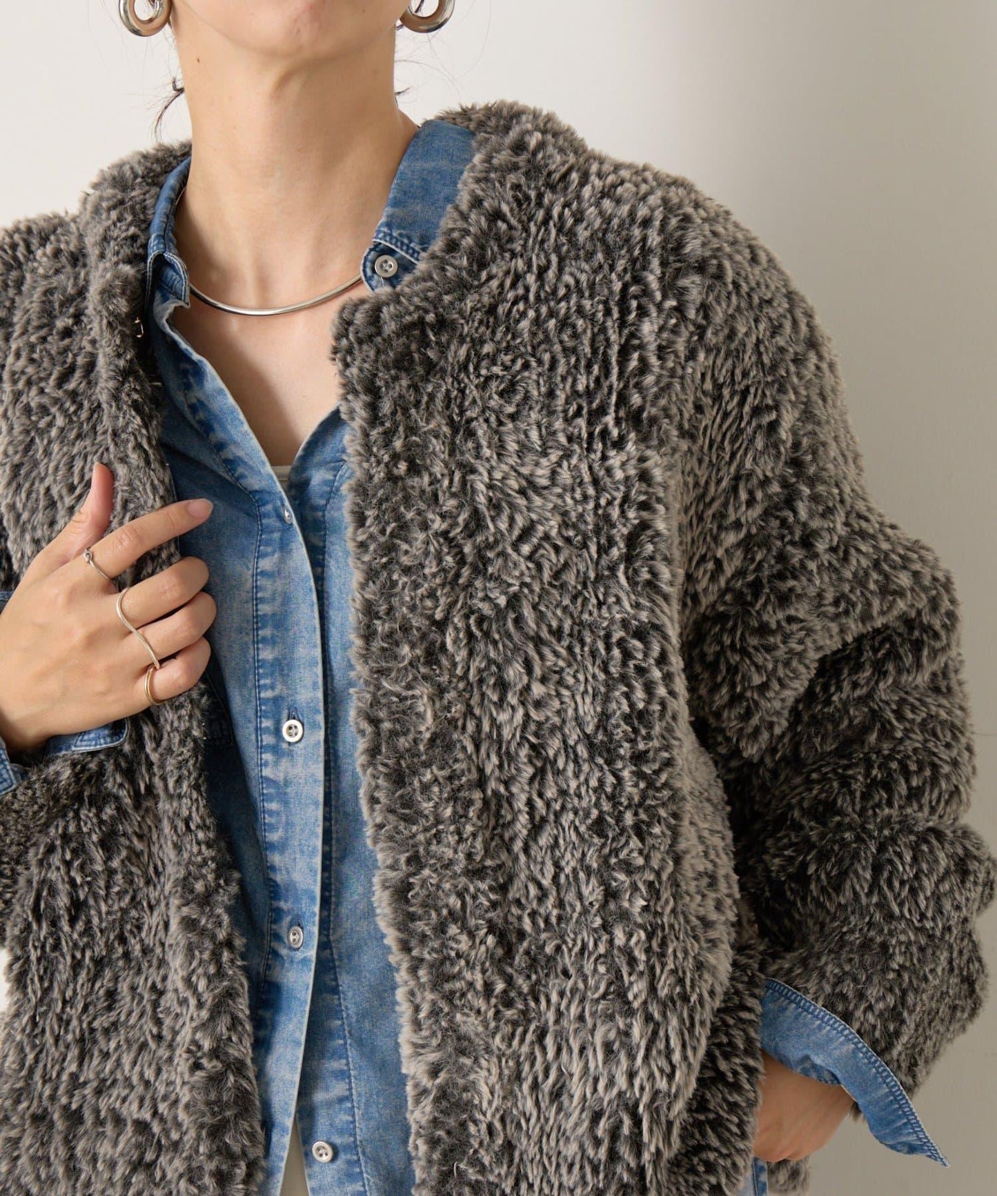 仿毛針織短款夾克