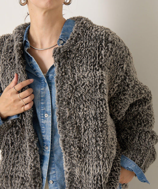 仿毛針織短款夾克