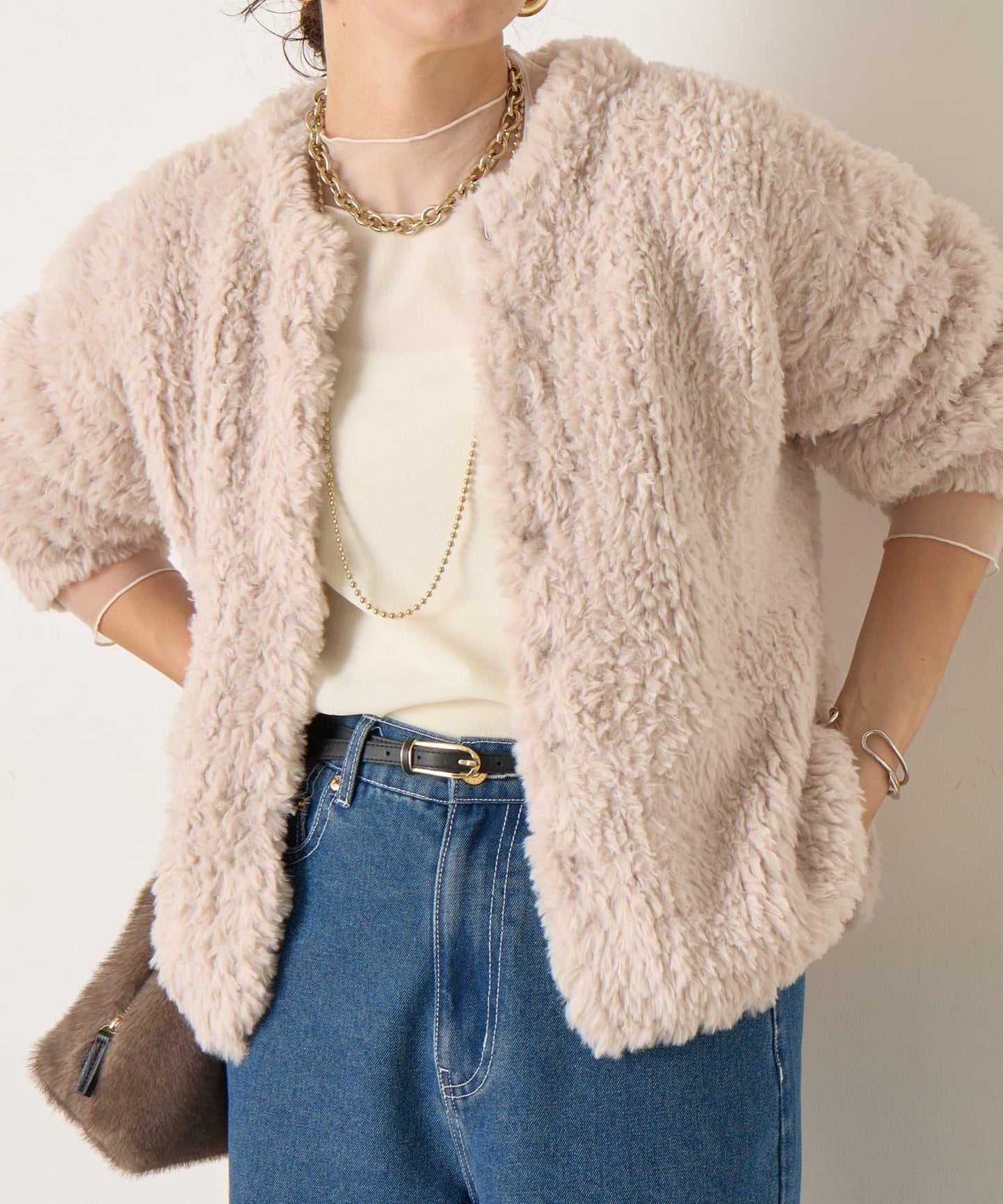 仿毛針織短款夾克