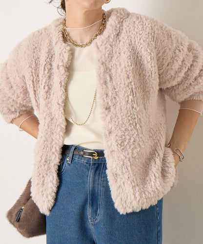 仿毛針織短款夾克