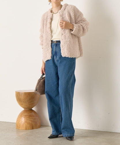 仿毛針織短款夾克