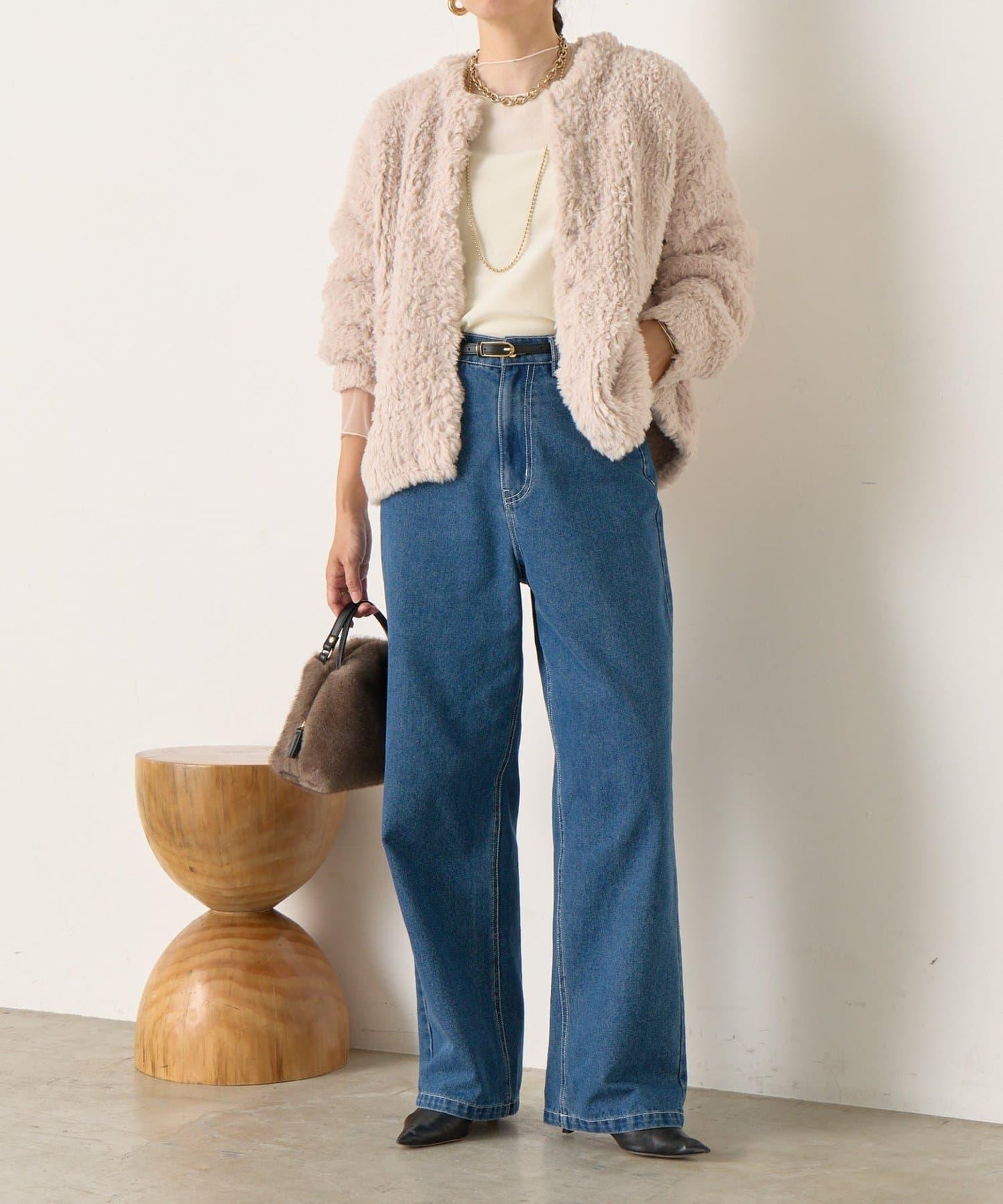 仿毛針織短款夾克