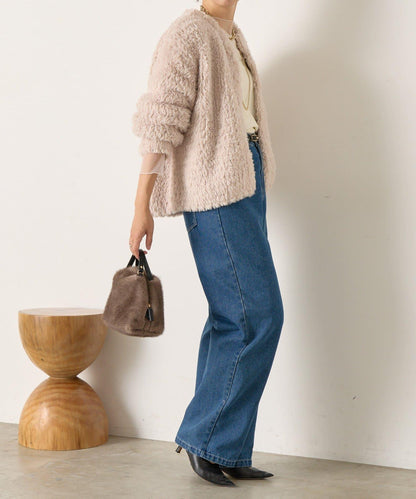 仿毛針織短款夾克