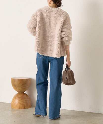 仿毛針織短款夾克