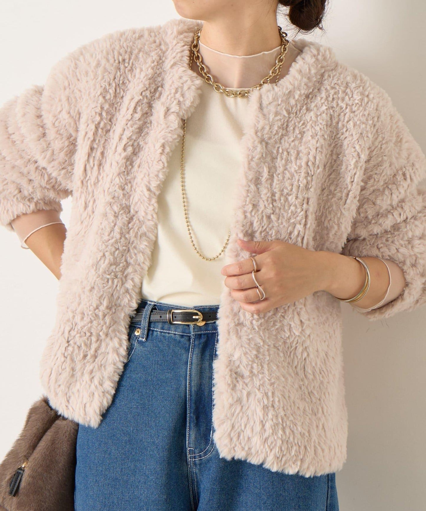 仿毛針織短款夾克