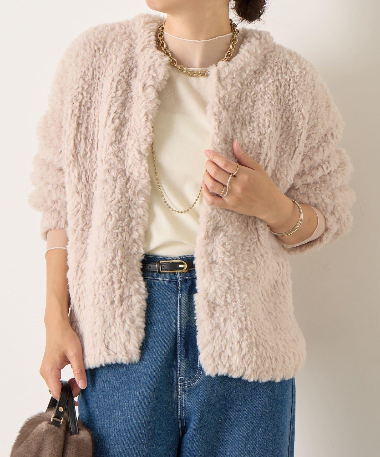 仿毛針織短款夾克