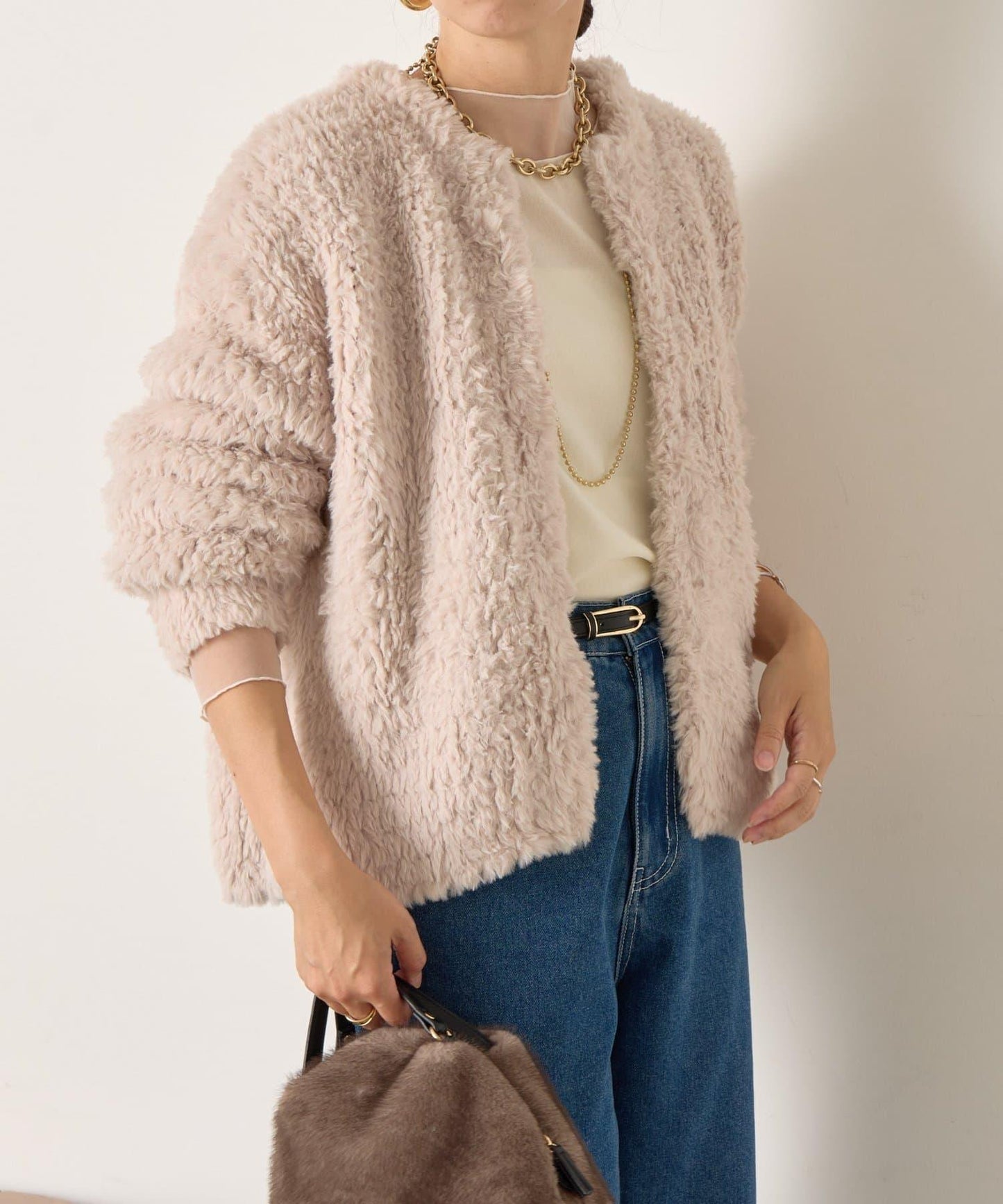 仿毛針織短款夾克