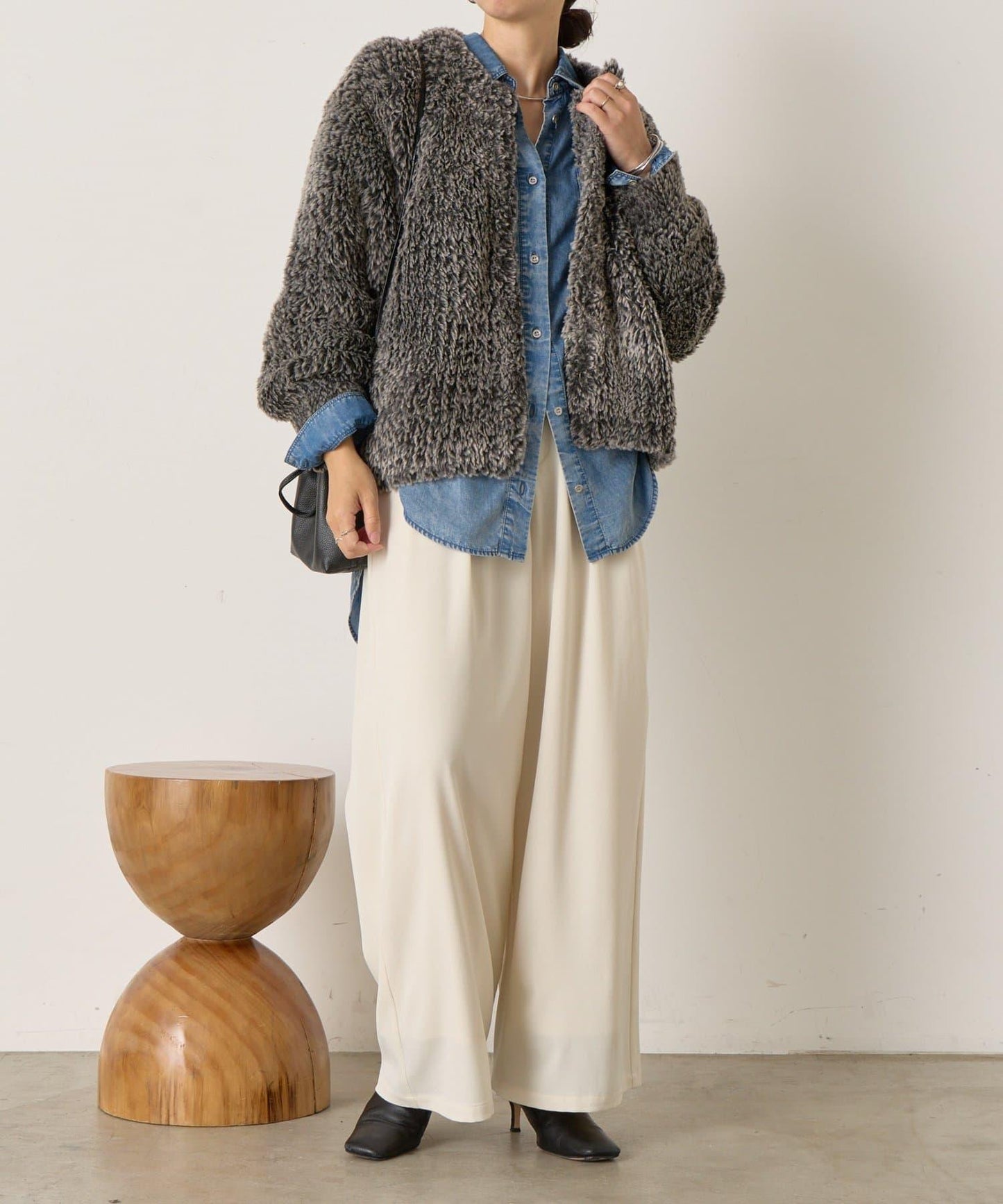 仿毛針織短款夾克