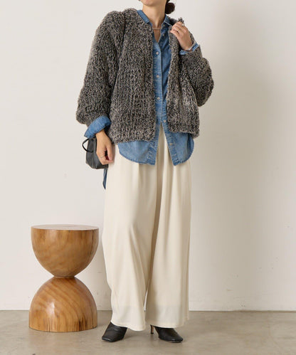 仿毛針織短款夾克