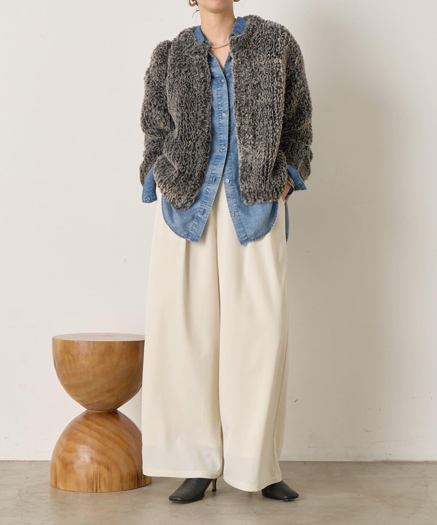 仿毛針織短款夾克