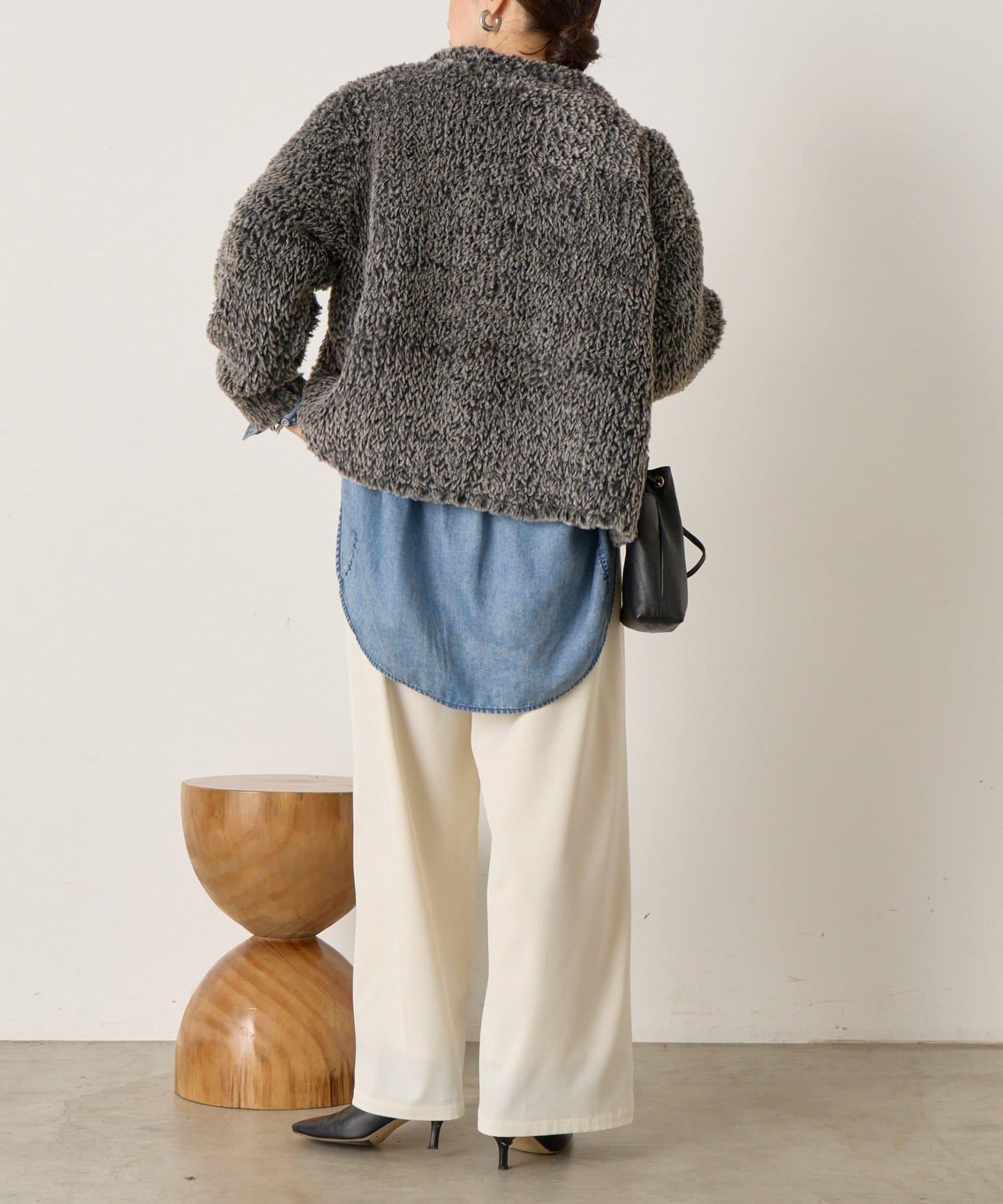 仿毛針織短款夾克