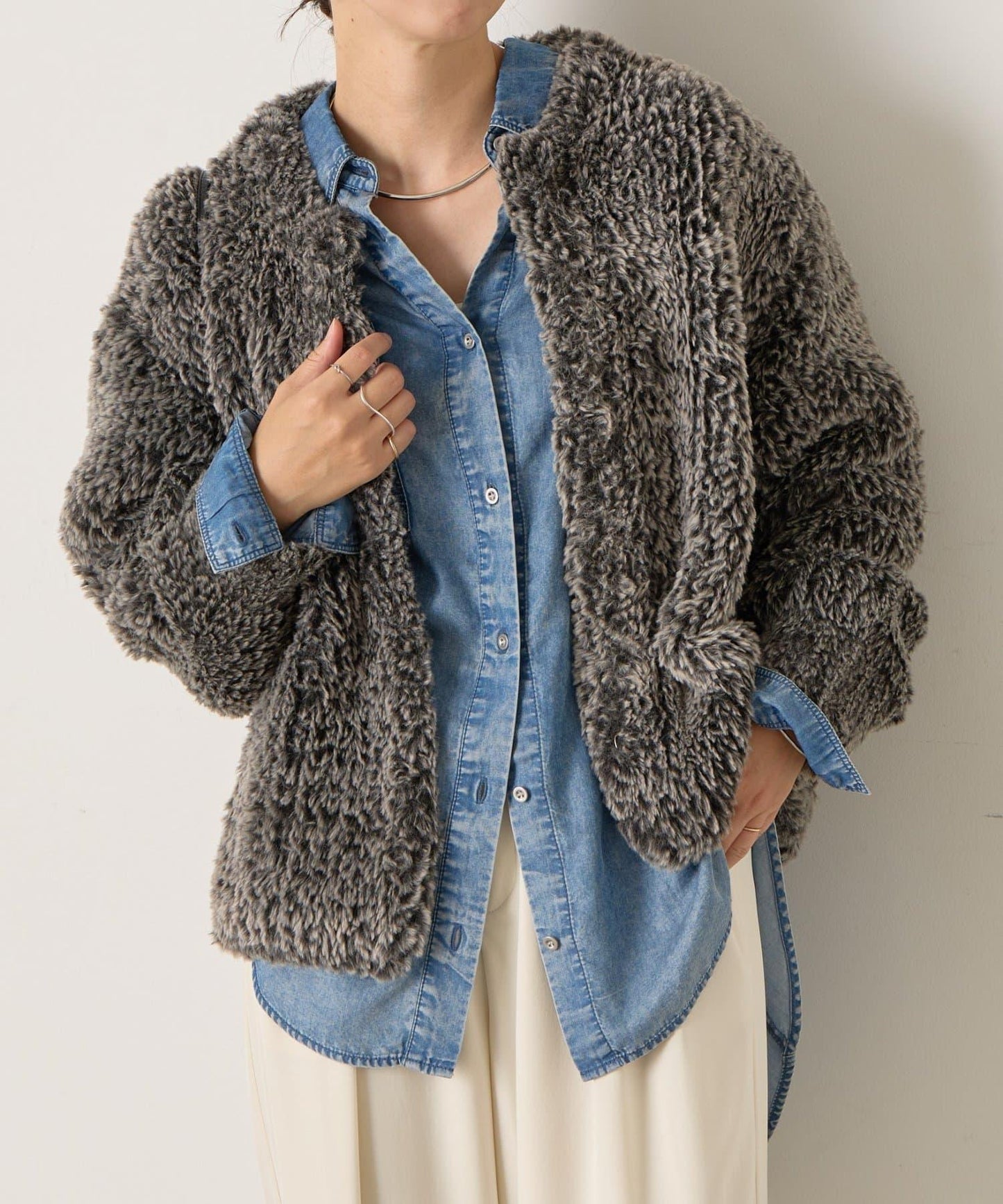 仿毛針織短款夾克