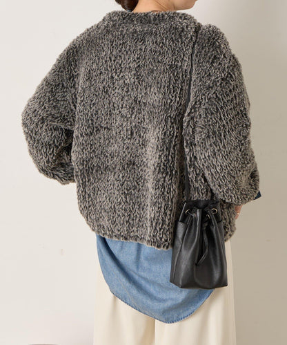 仿毛針織短款夾克