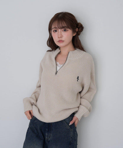 立領胸部刺繡針織衫