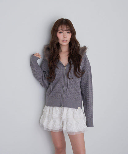 帶毛絨連帽抽繩胸部刺繡衛衣