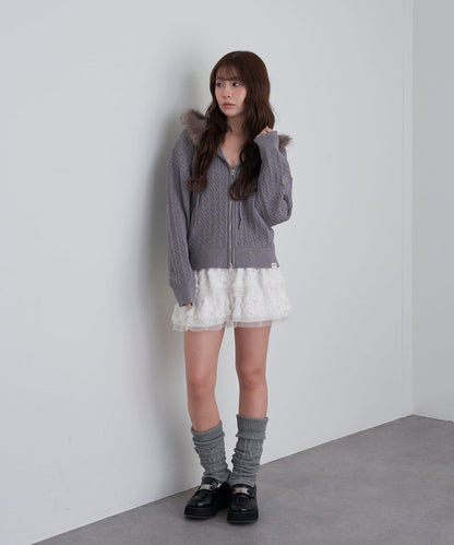 帶毛絨連帽抽繩胸部刺繡衛衣