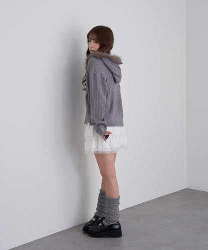 帶毛絨連帽抽繩胸部刺繡衛衣