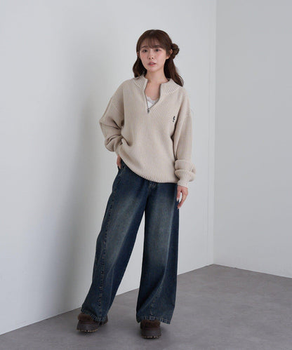 立領胸部刺繡針織衫