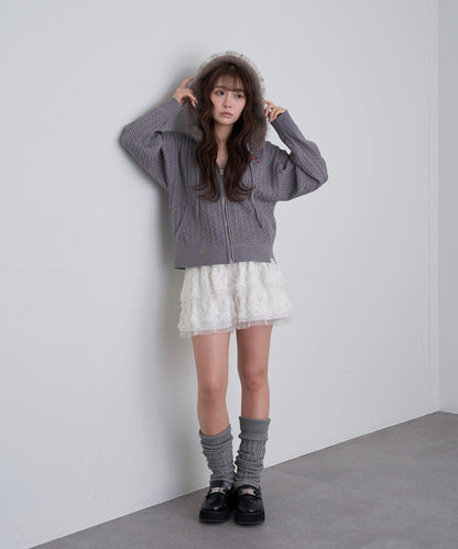 帶毛絨連帽抽繩胸部刺繡衛衣