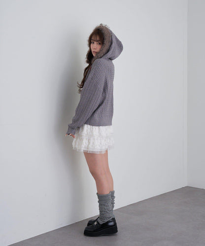 帶毛絨連帽抽繩胸部刺繡衛衣