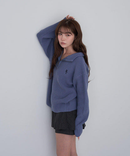 立領胸部刺繡針織衫