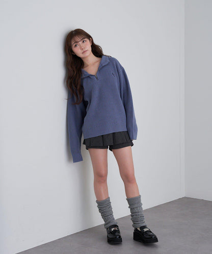 立領胸部刺繡針織衫