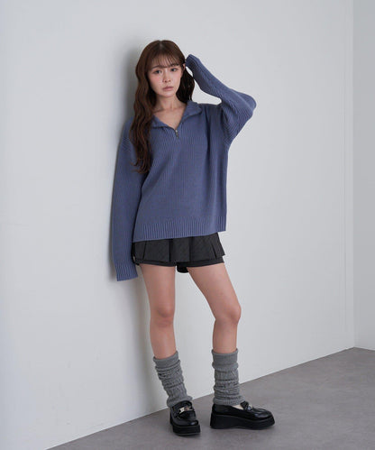 立領胸部刺繡針織衫