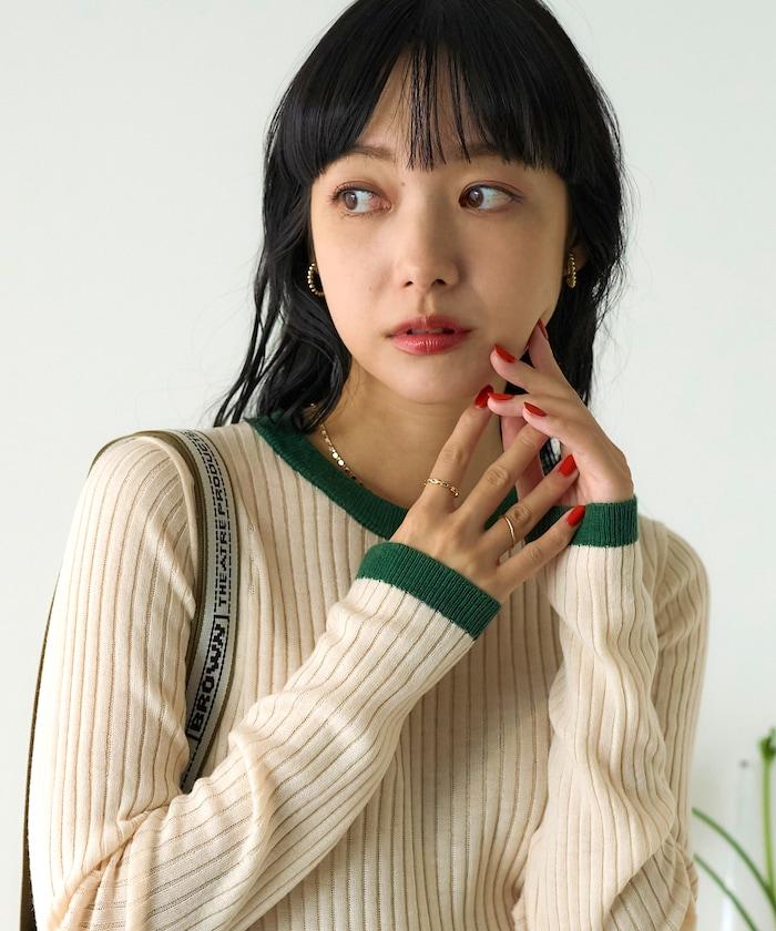 可水洗拼色撞色羅紋針織衫