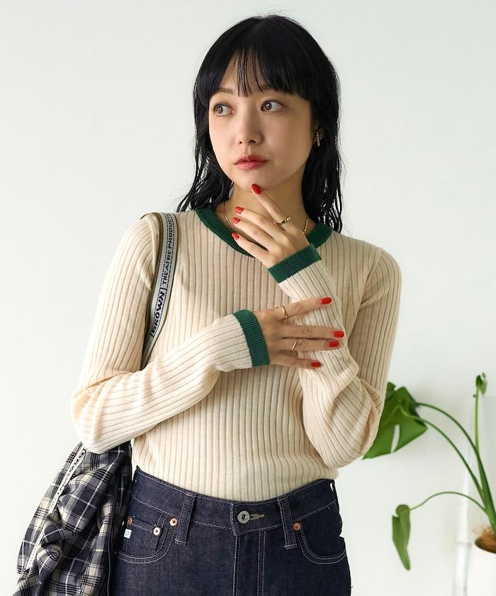 可水洗拼色撞色羅紋針織衫