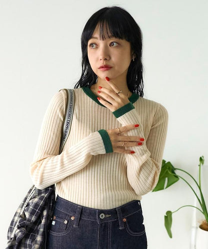 可水洗拼色撞色羅紋針織衫