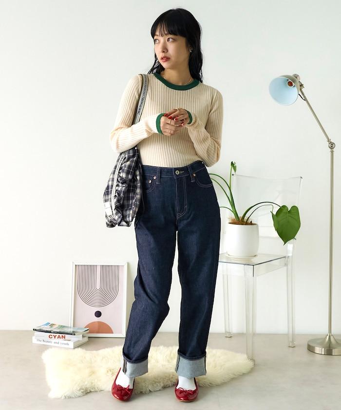 可水洗拼色撞色羅紋針織衫
