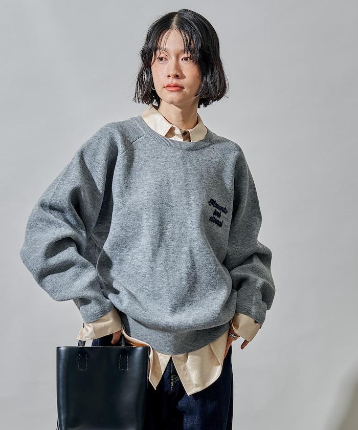 刷毛刺繡插肩袖針織衫/衛衣風格針織衫