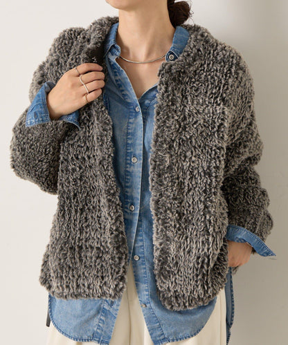 仿毛針織短款夾克