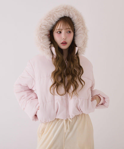 帶毛領短款仿羽絨服