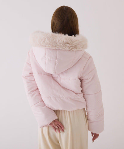 帶毛領短款仿羽絨服