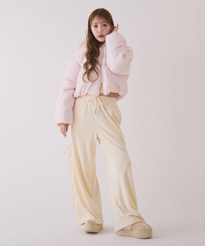 帶毛領短款仿羽絨服