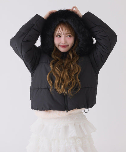 帶毛領短款仿羽絨服