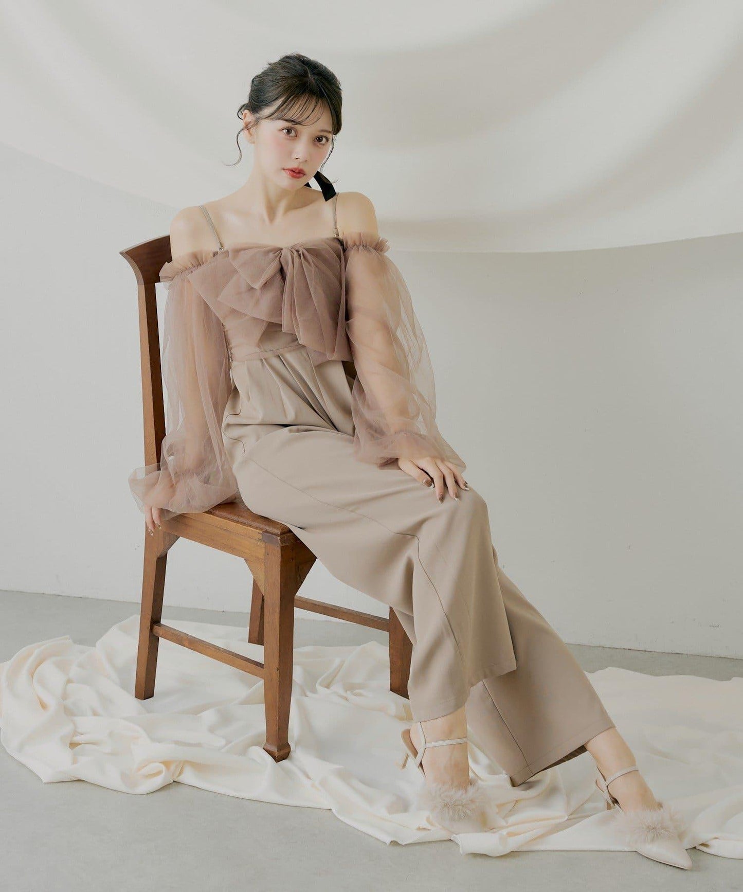 前綁帶拼接連體褲【SALON by Chico】