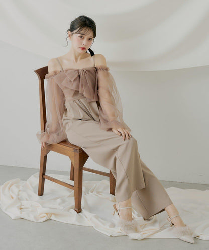 前綁帶拼接連體褲【SALON by Chico】