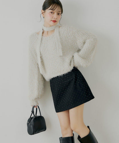 鑲鑽梯形修身迷你裙