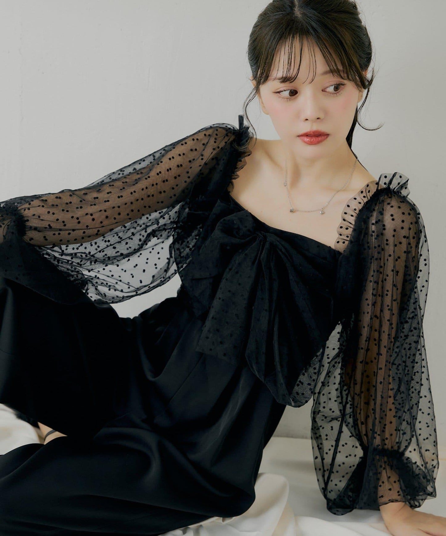 前綁帶拼接連體褲【SALON by Chico】