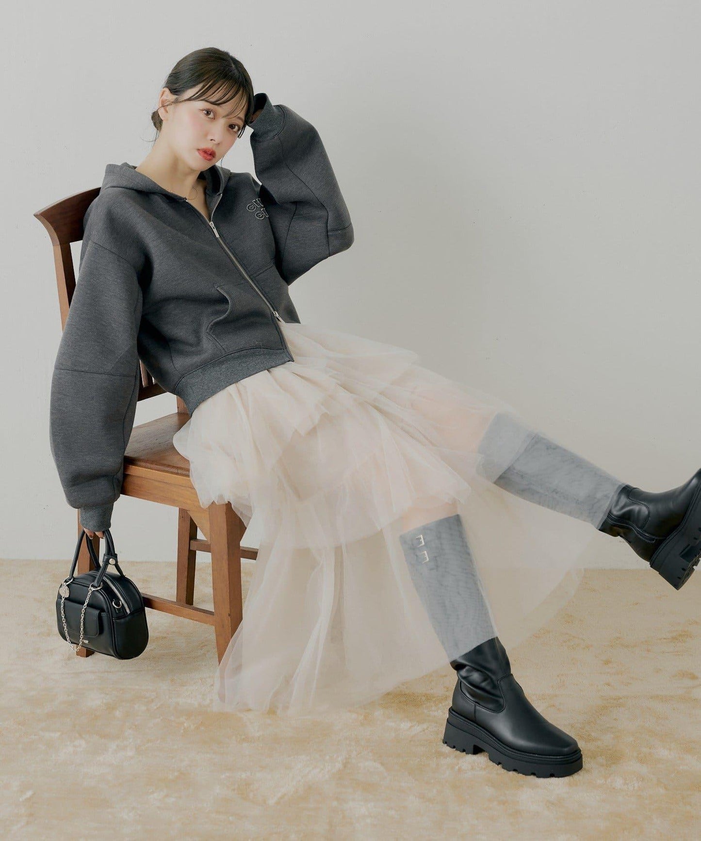 隨機網紗拼接傘裙