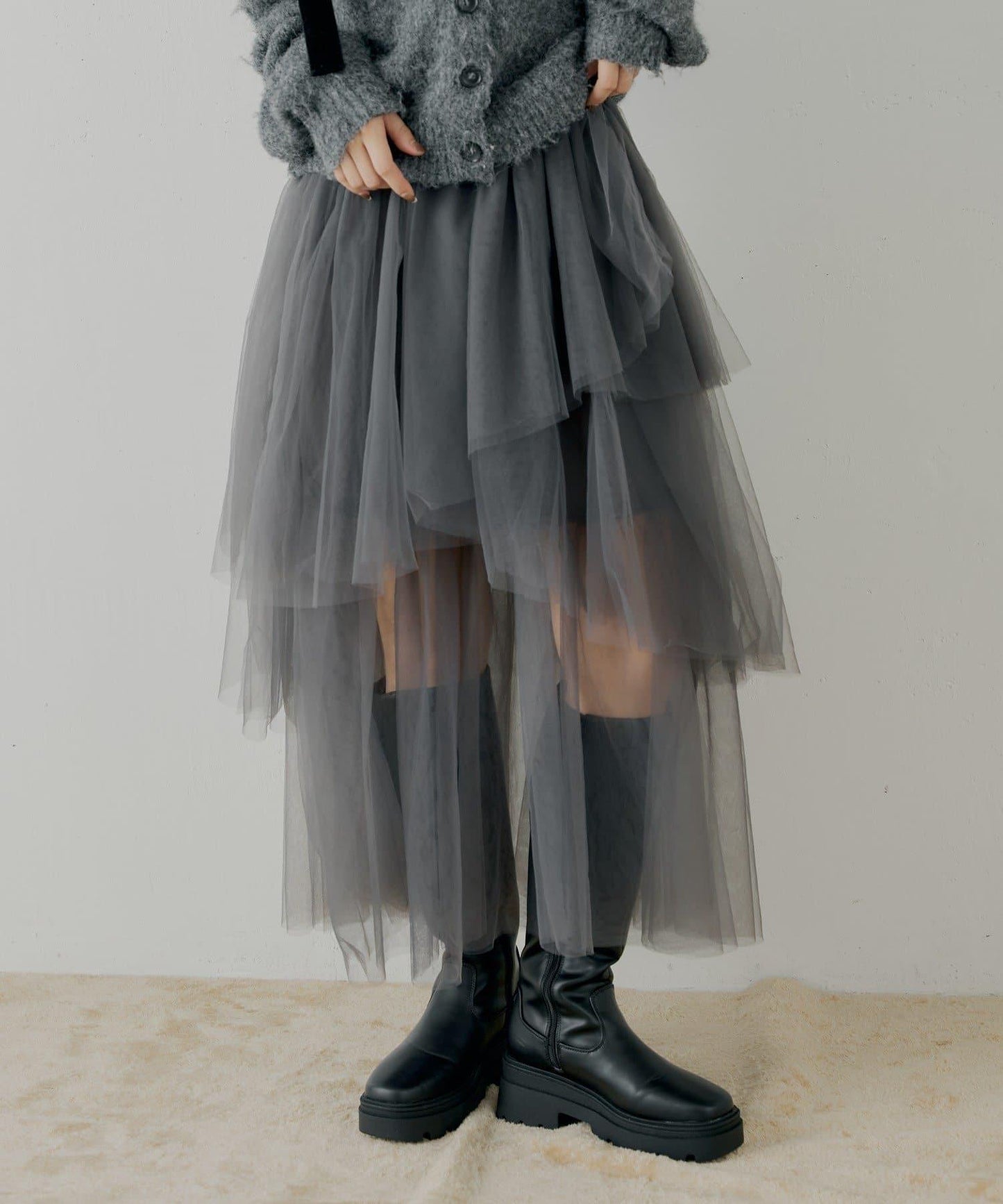 隨機網紗拼接傘裙