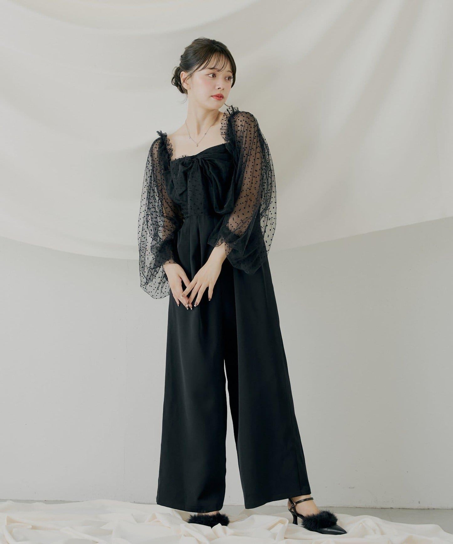 前綁帶拼接連體褲【SALON by Chico】