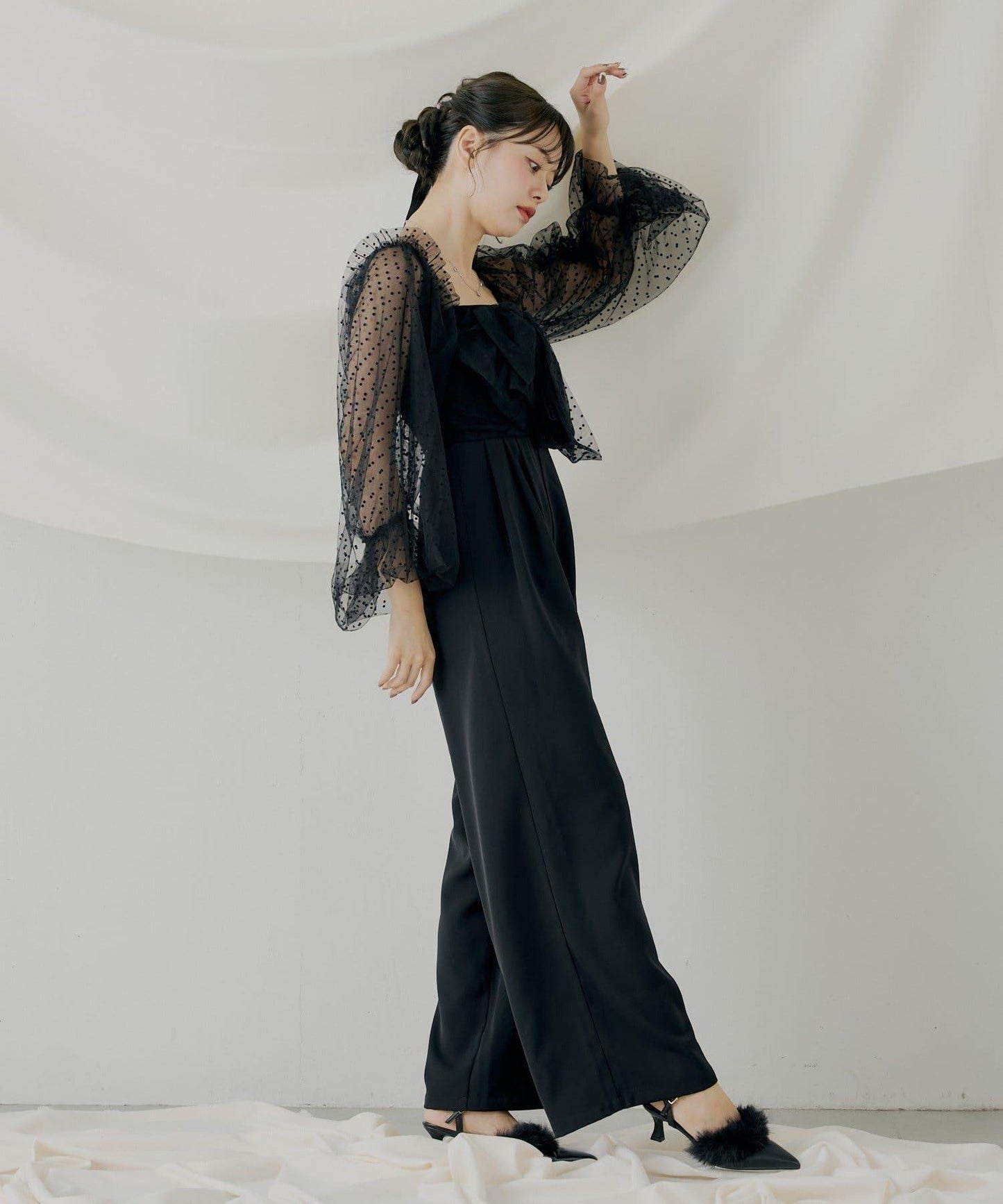 前綁帶拼接連體褲【SALON by Chico】