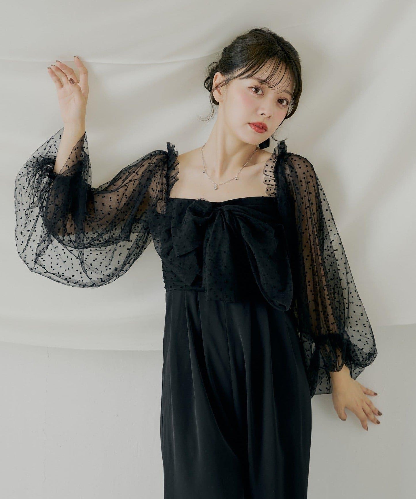 前綁帶拼接連體褲【SALON by Chico】