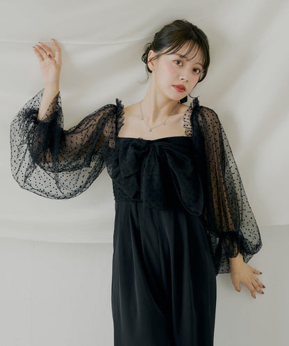 前綁帶拼接連體褲【SALON by Chico】