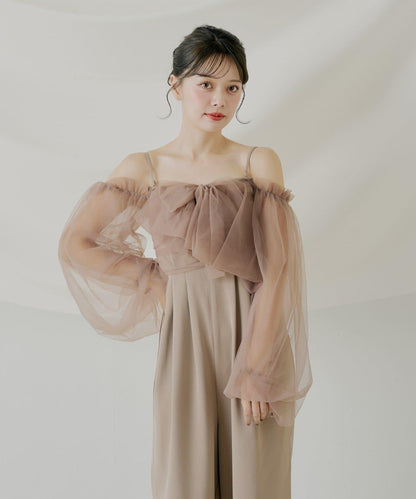 前綁帶拼接連體褲【SALON by Chico】