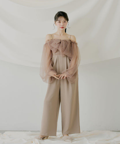 前綁帶拼接連體褲【SALON by Chico】